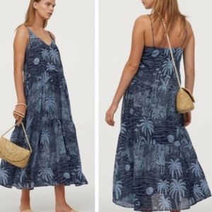 Desmond & Dempsey Maxi Dress Size Large Beach Palm‎ Trees NWOT